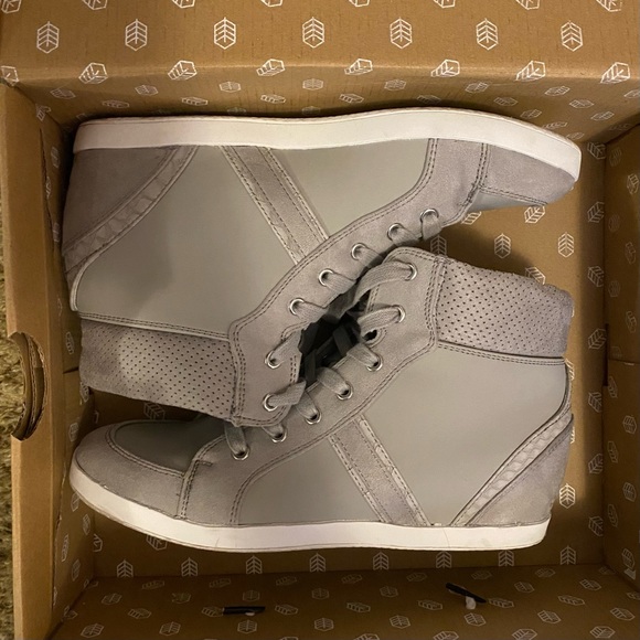 Call It Spring Grey High Top Lace Up Sneakers Shoes - Picture 9 of 10